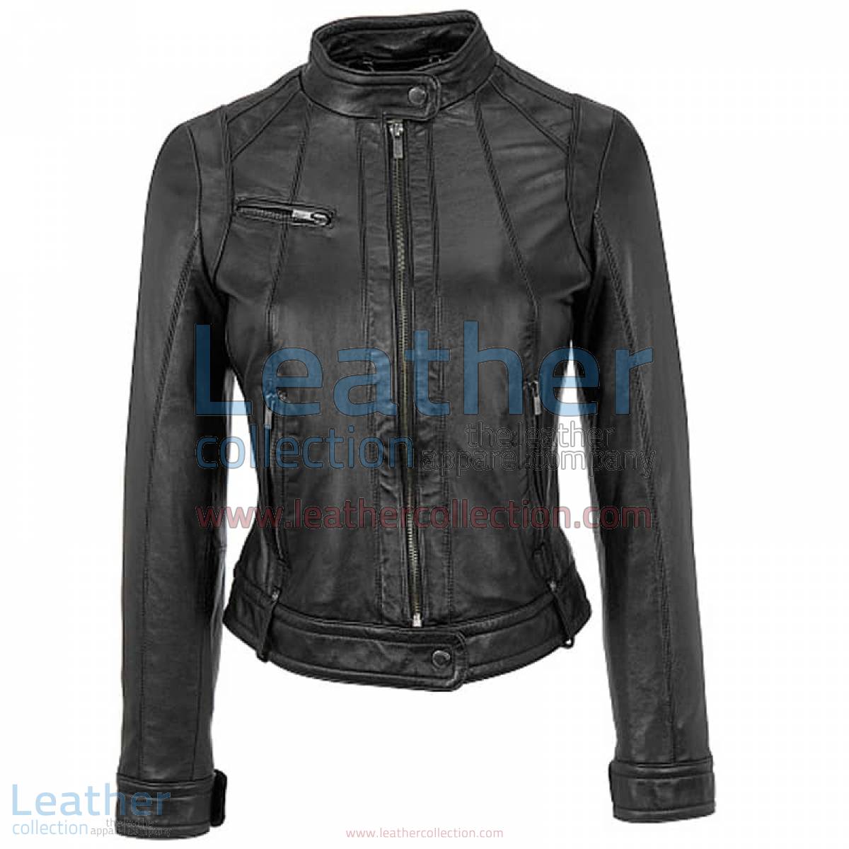 Banded Collar Washed Leather Scuba Jacket in Black | banded collar jacket,leather scuba jacket