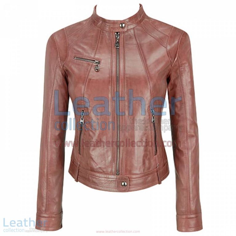 Banded Collar Washed Leather Scuba Jacket in Brown | washed leather jacket,leather scuba jacket