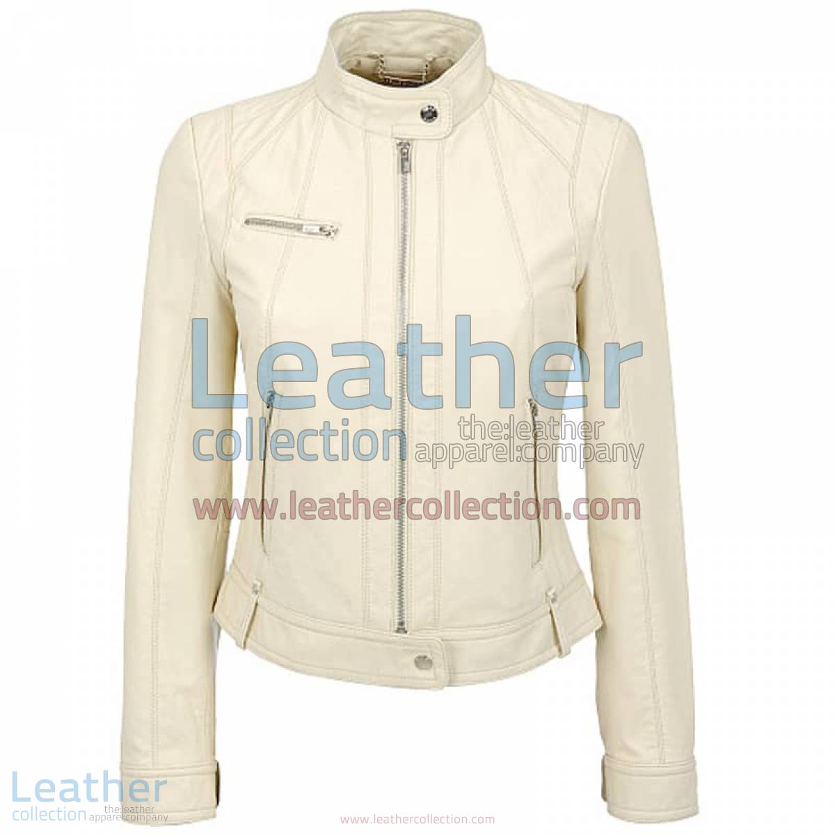 Banded Collar Washed Leather Scuba Jacket in White | washed leather jacket,leather scuba jacket