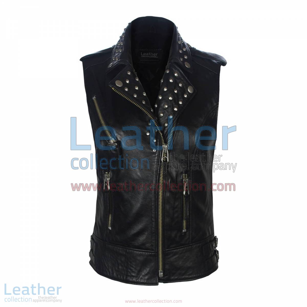 Biker Ladies Leather Studded Collar Vest | studded vest,leather studded vest