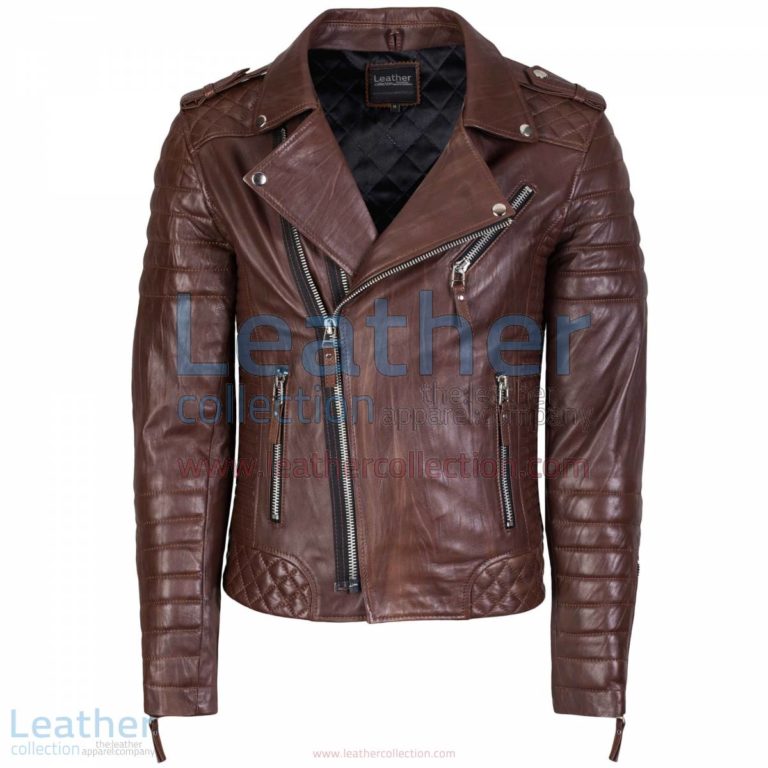 Biker Men Brown Quilted Leather Jacket | brown quilted jacket,men quilted leather jacket