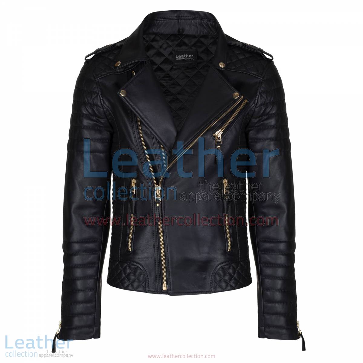 Biker Mens Quilted Leather Jacket with Golden Hardware | quilted jacket,mens quilted leather jacket