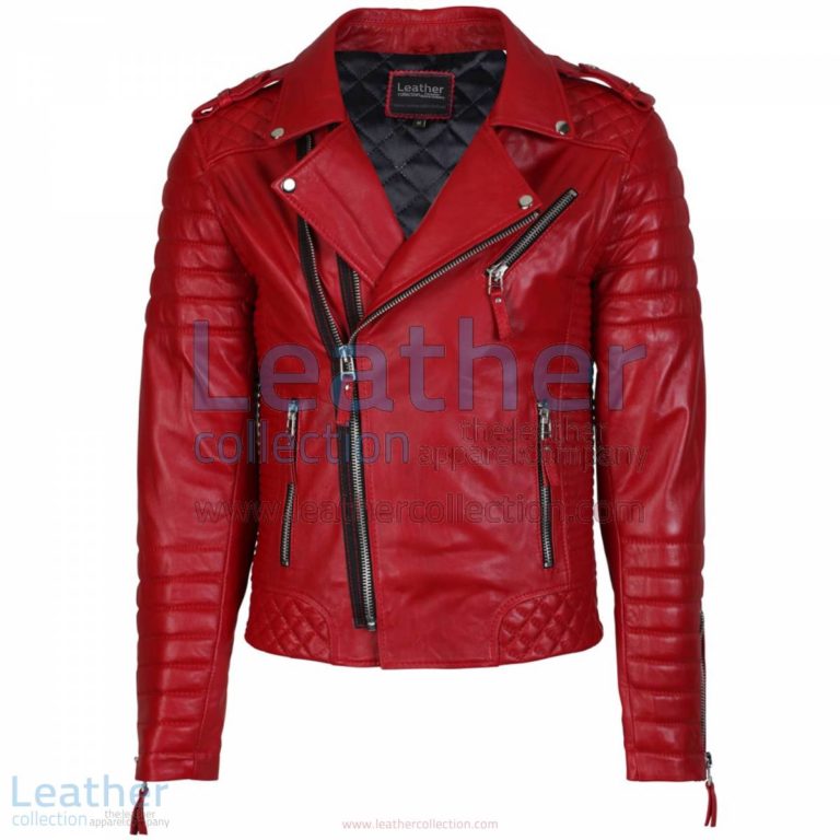 Biker Mens Red Quilted Leather Jacket | red quilted leather jacket,mens quilted leather jacket