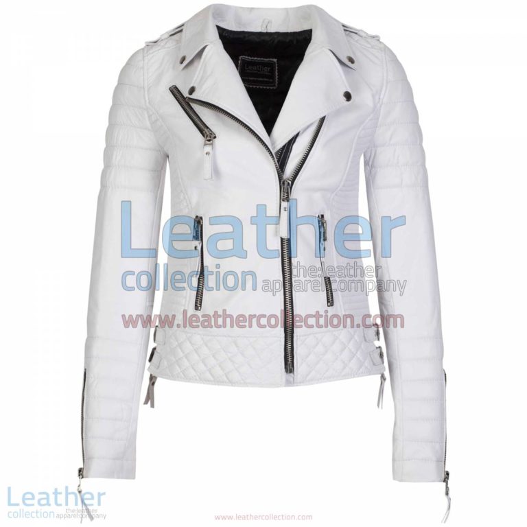 Biker White Leather Quilted Jacket Women | leather quilted jacket,quilted jacket women