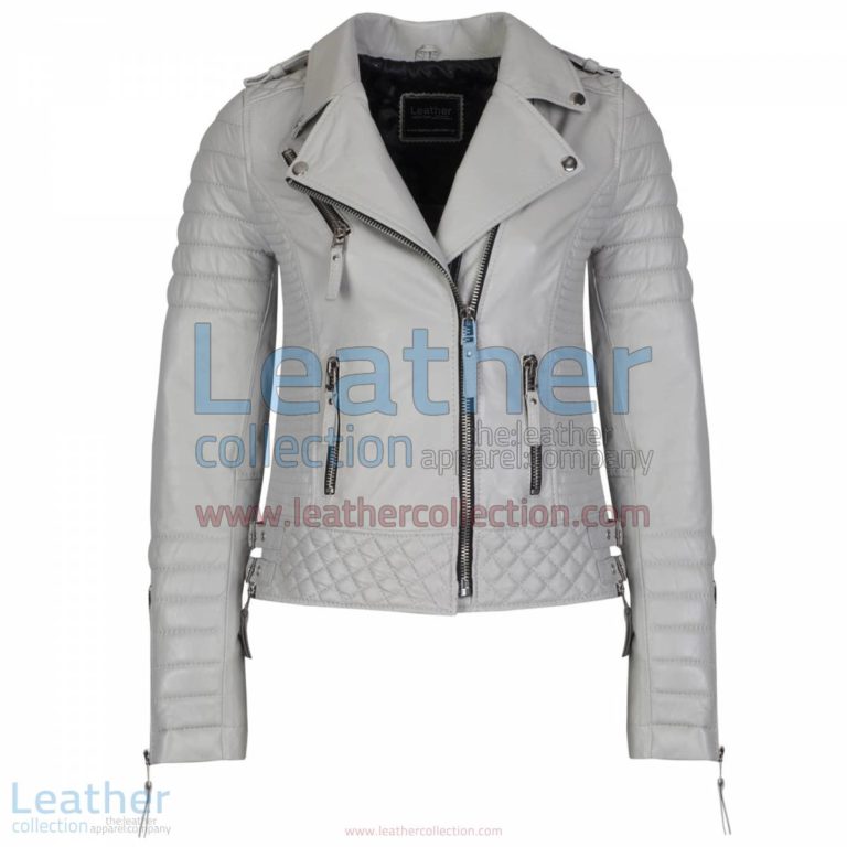 Biker Womens Grey Quilted Leather Jacket | grey quilted jacket,womens quilted jacket
