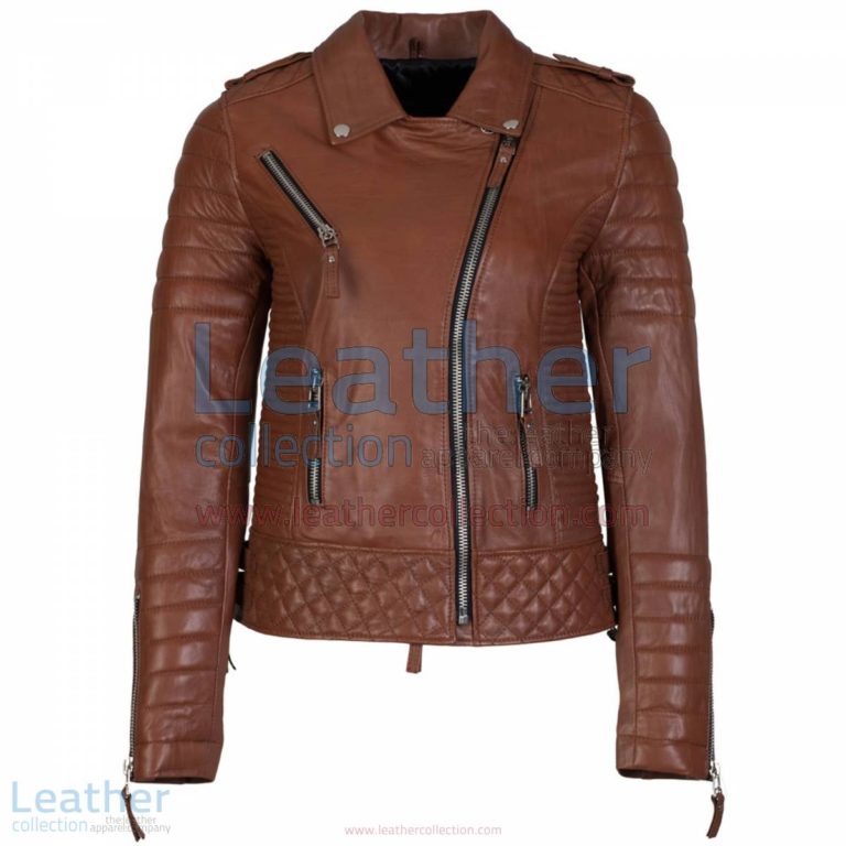Biker Womens Quilted Leather Jacket Antique Brown | womens quilted jacket,quilted leather jacket