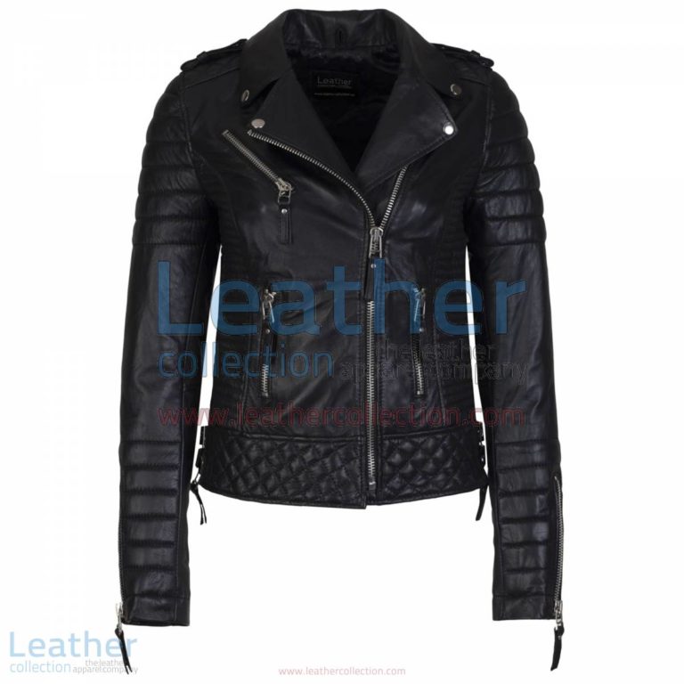 Biker Womens Quilted Leather Jacket Black | quilted jacket black,quilted leather jacket