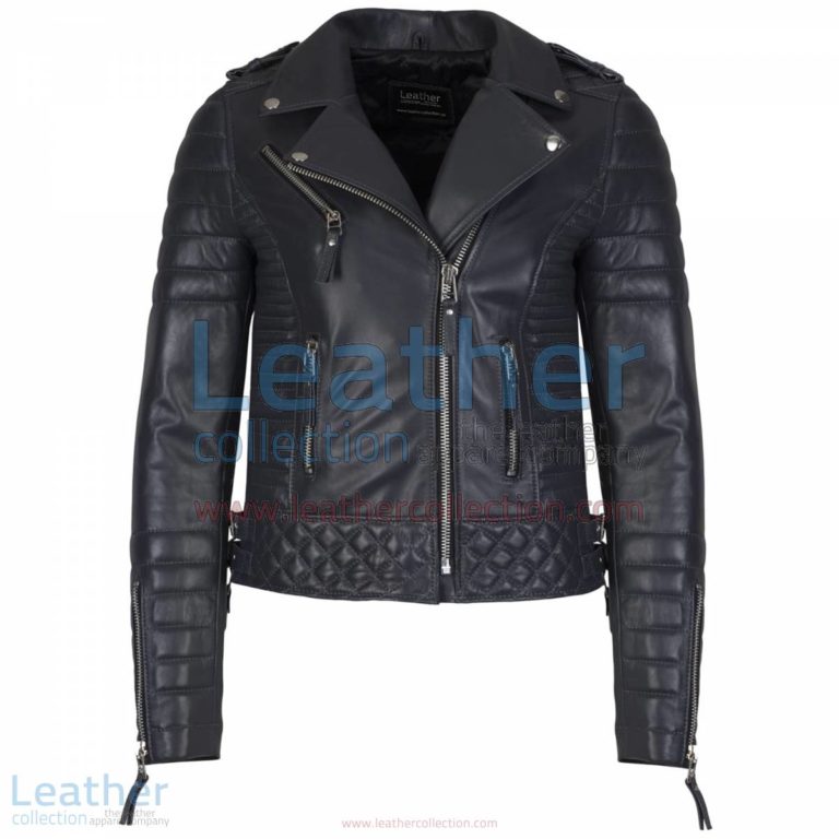 Biker Womens Quilted Leather Jacket Charcoal | quilted jacket,womens quilted jacket