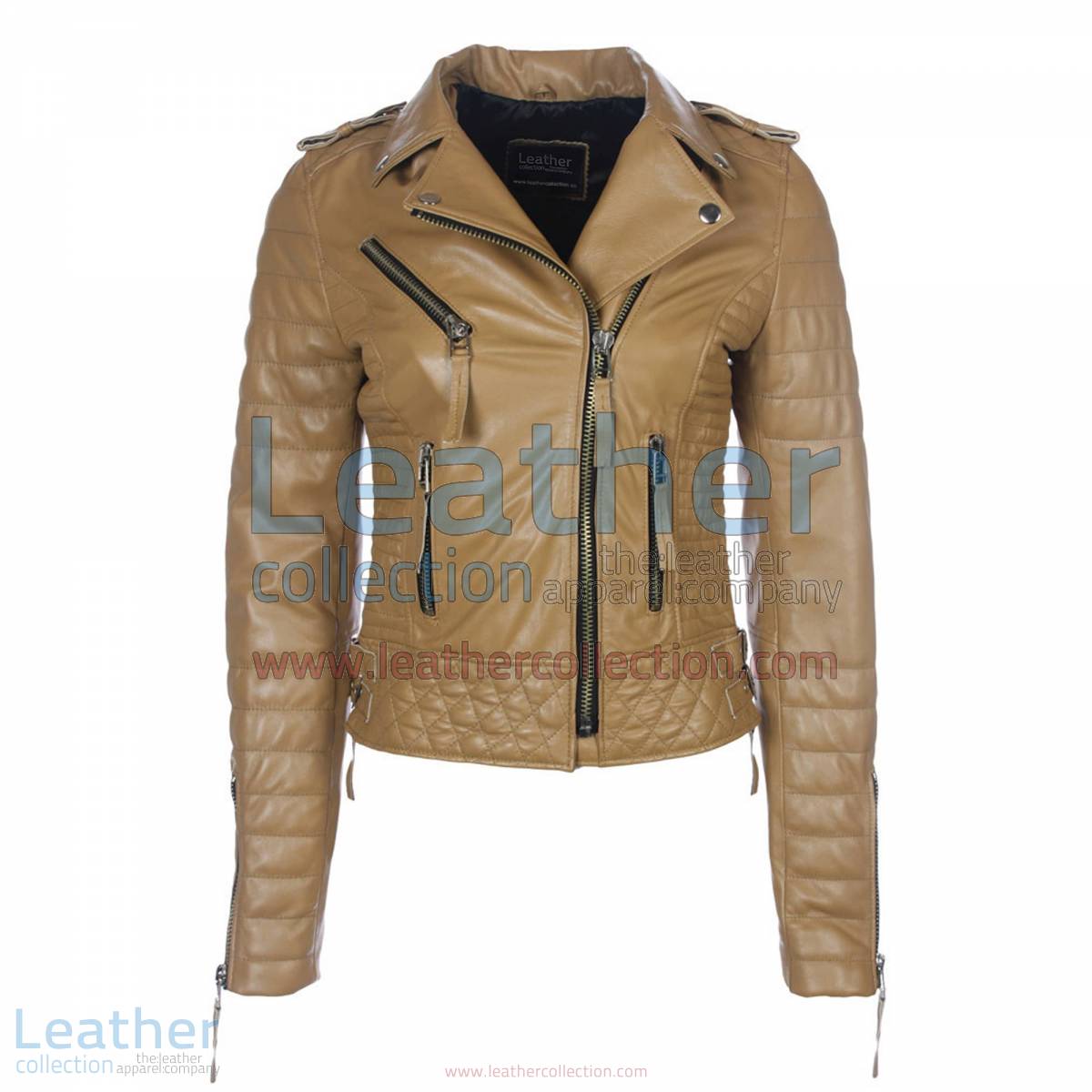 Biker Womens Camel Quilted Leather Jacket camel quilted