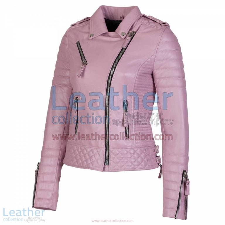 Biker Womens Pink Quilted Leather Jacket | pink quilted jacket,womens quilted jacket