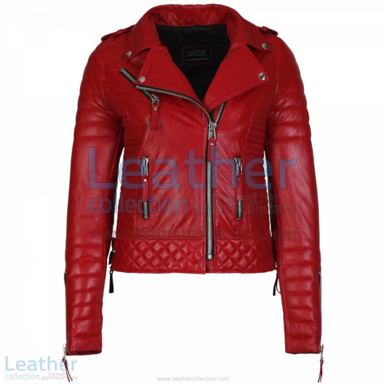 Biker Womens Red Quilted Leather Jacket | red quilted jacket,womens quilted jacket