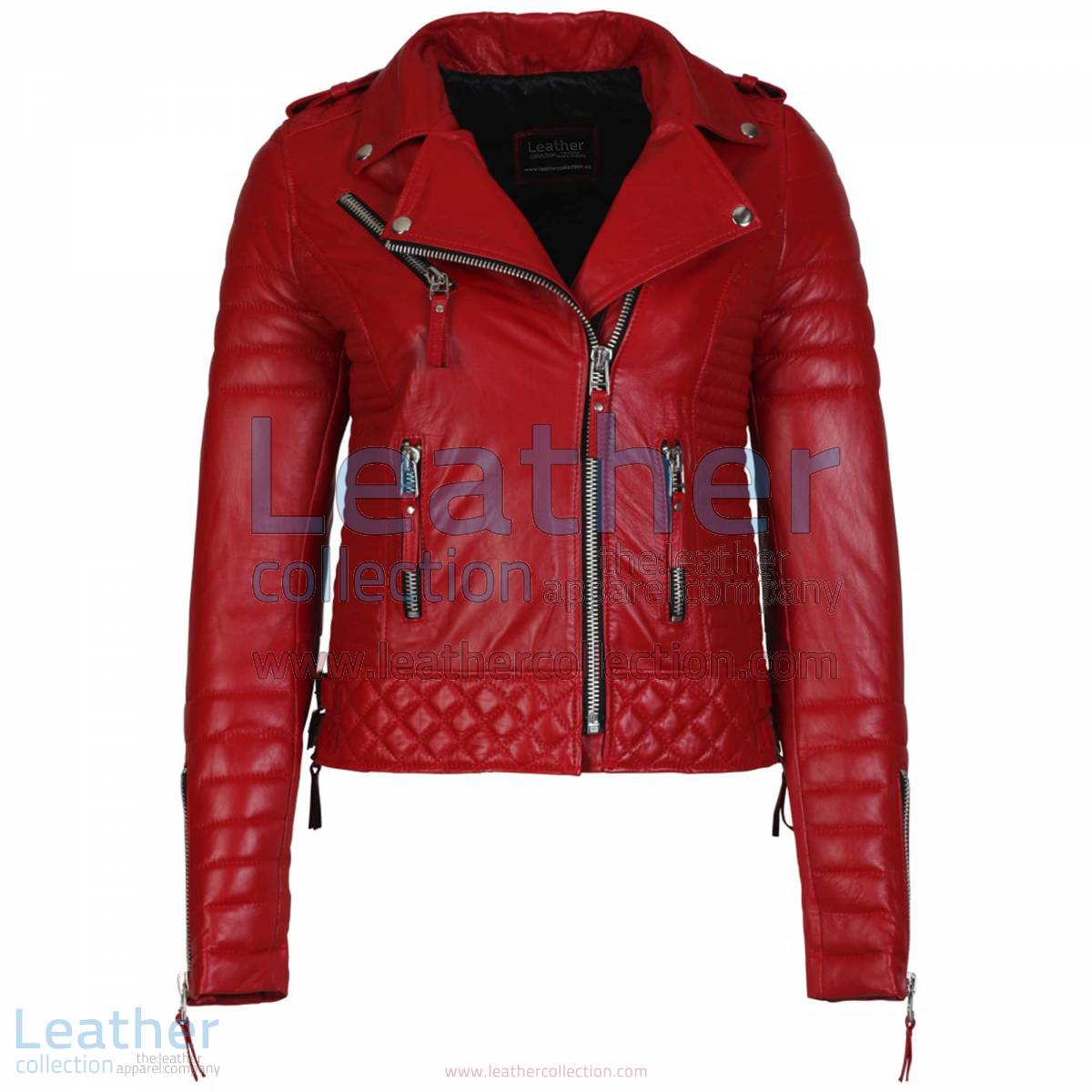 Biker Womens Red Quilted Leather Jacket | red quilted jacket,womens quilted jacket