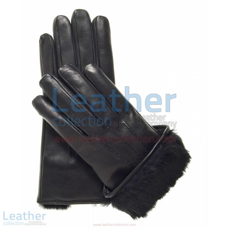Black Fur Cuff Leather Gloves | black leather gloves,fur cuff gloves