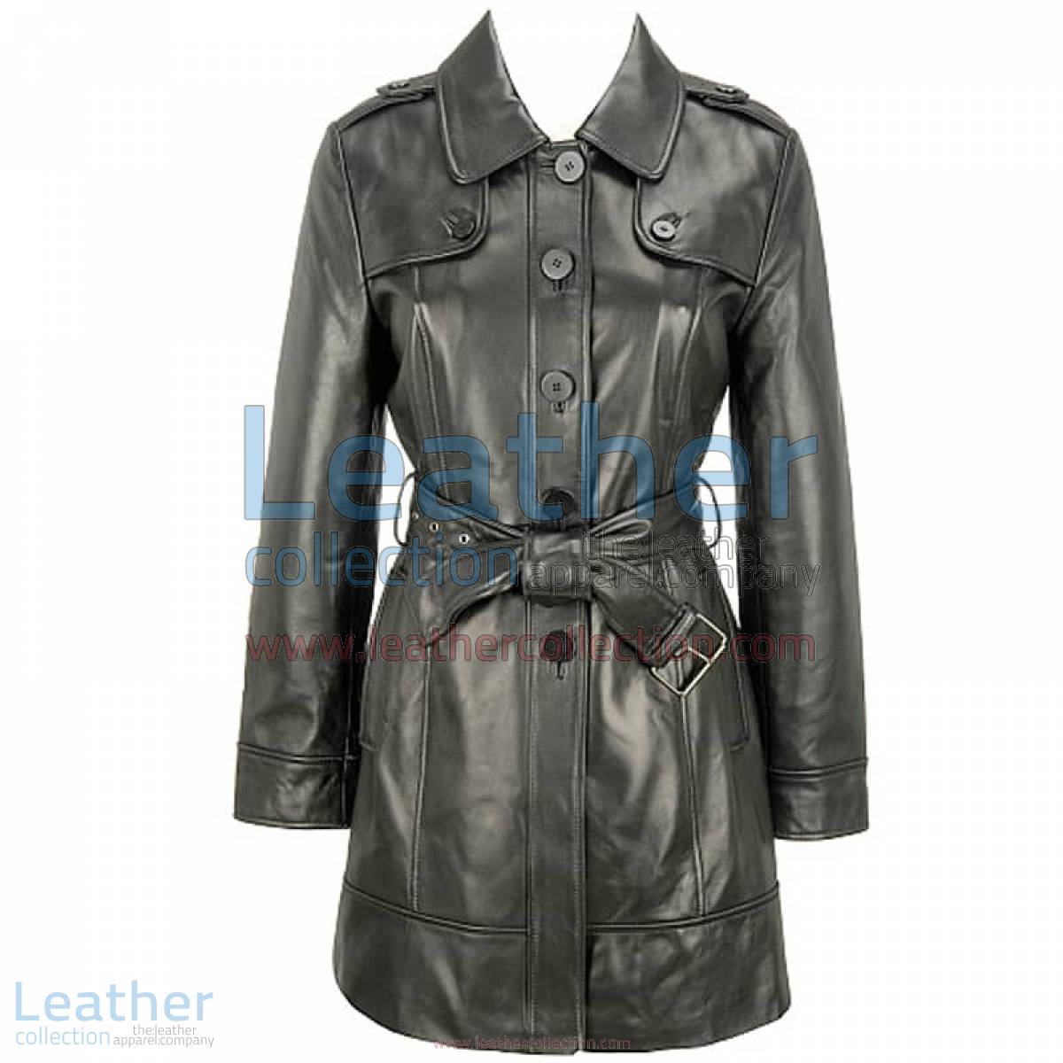 Black Lamb Belted Trench Coat with Thinsulate Lining | black trench coat,belted trench coat