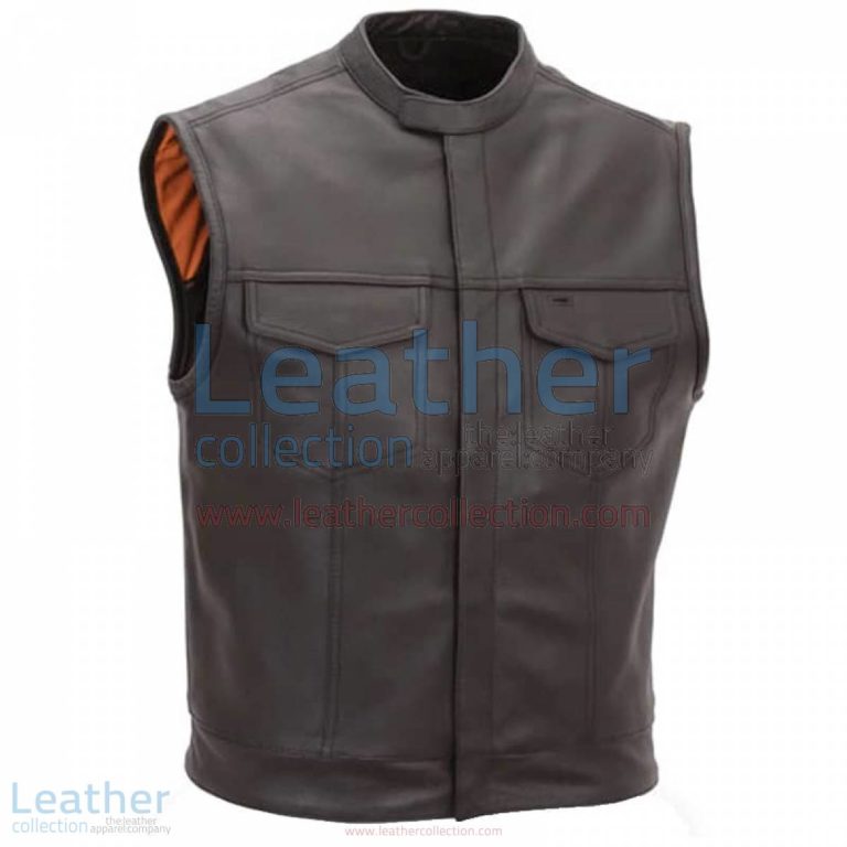 Brown Motorcycle Vest with Scooter Collar | motorcycle vest,brown motorcycle vest