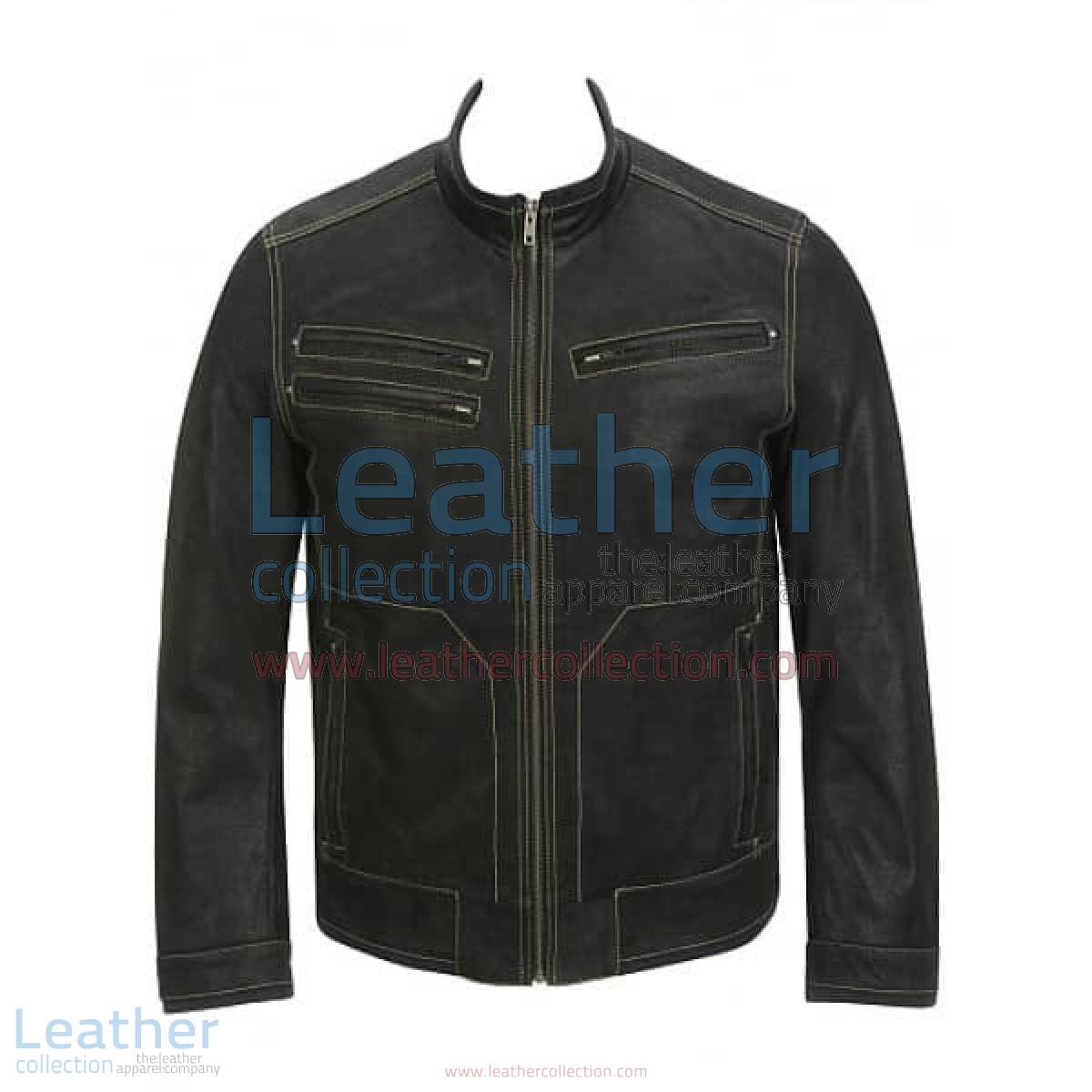 Contrast Stitches Black Moto Fashion Leather Jacket | black fashion jacket,black moto jacket