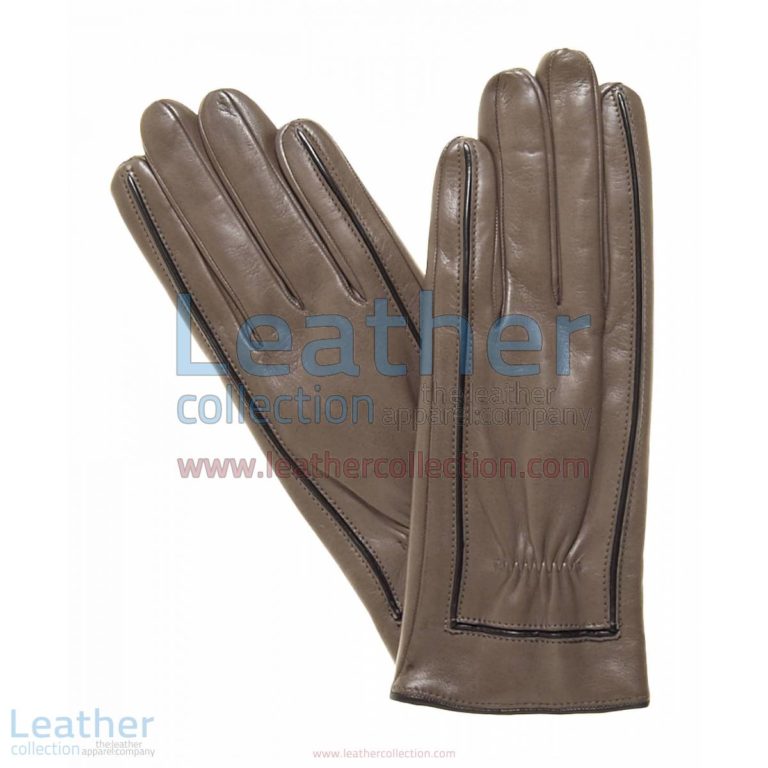 Decorative Stitching Ladies Brown Leather Gloves | brown leather gloves,ladies brown leather gloves