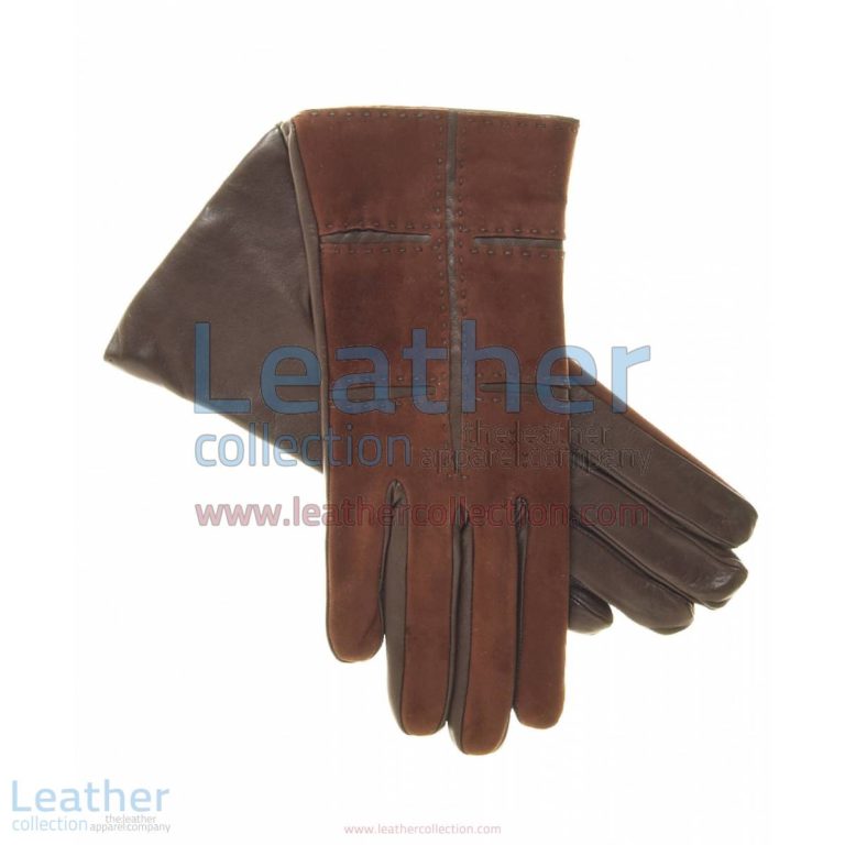 Ladies Brown Suede and Lamb Leather Gloves | ladies gloves,ladies brown leather gloves