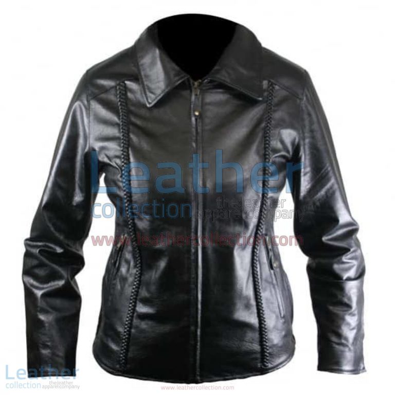Ladies Front Braided Leather Jacket | ladies leather jacket,braided leather jacket
