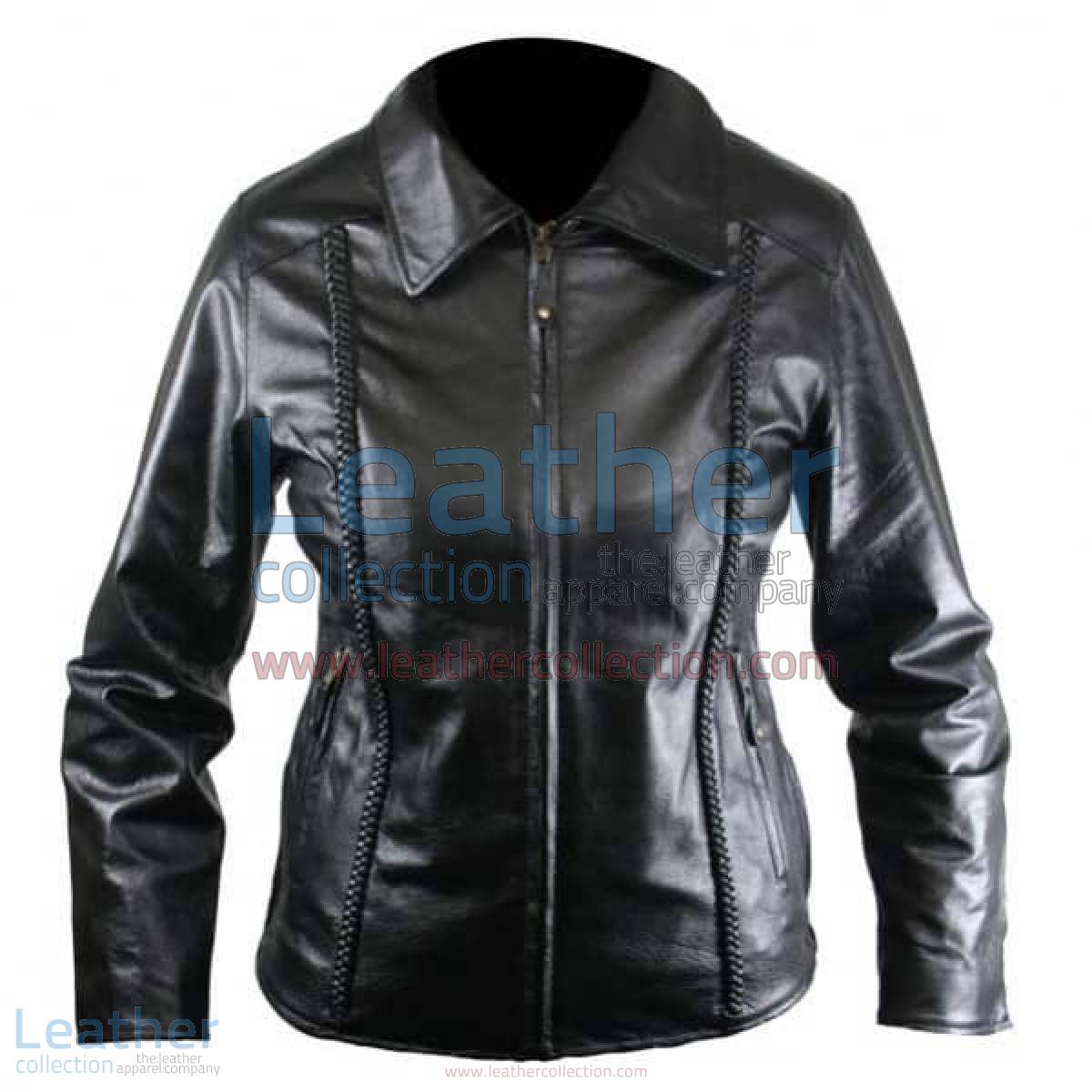 Ladies Front Braided Leather Jacket