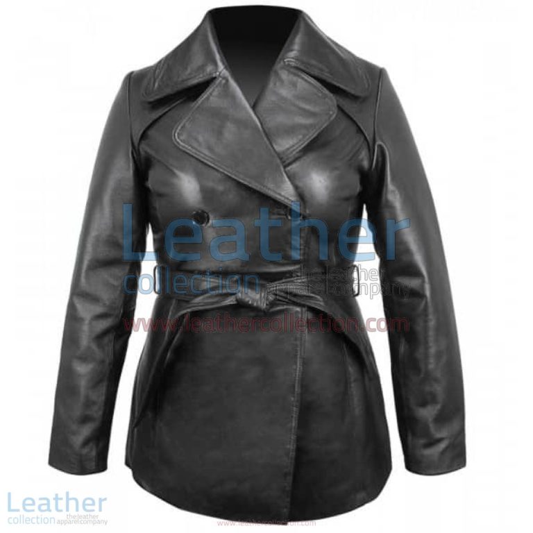 Ladies Leather Belted Pea Coat | ladies pea coat,leather pea coat
