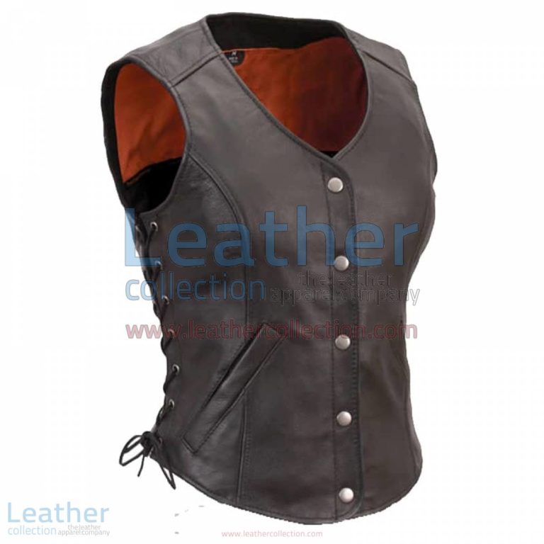 Ladies Motorcycle Leather Vest with Side Laces | ladies leather vest,ladies motorcycle vest