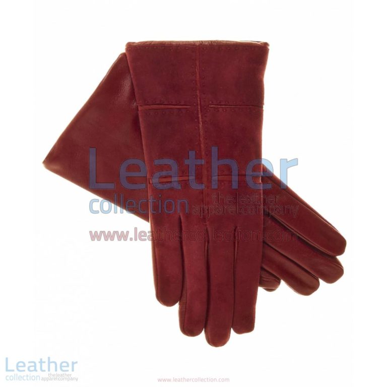 Ladies Red Suede Gloves with Lambskin Palms and Inserts | suede gloves,red suede gloves
