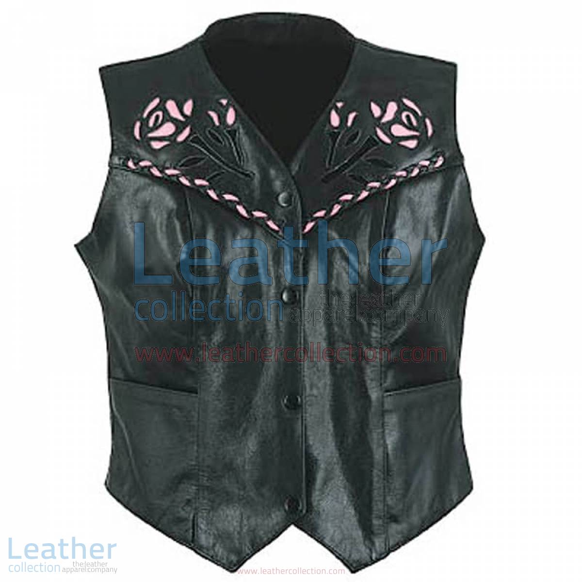 Ladies Rose Leather Vest | ladies vest,rose vest