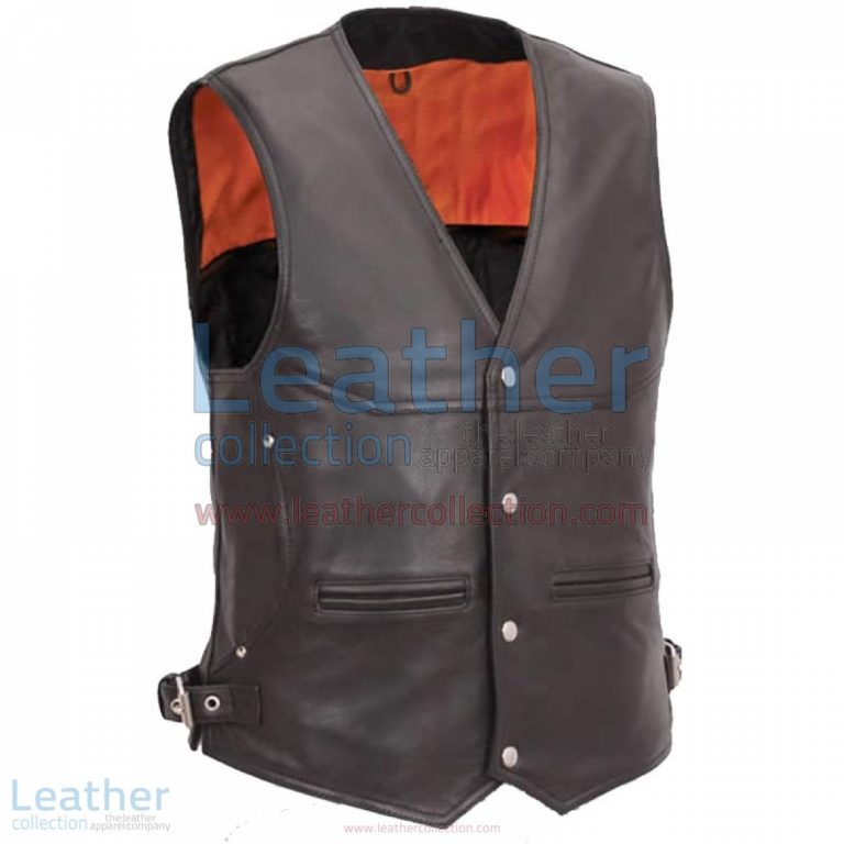 Leather Biker Vest with Deep Front Pockets | biker vest,leather biker vest