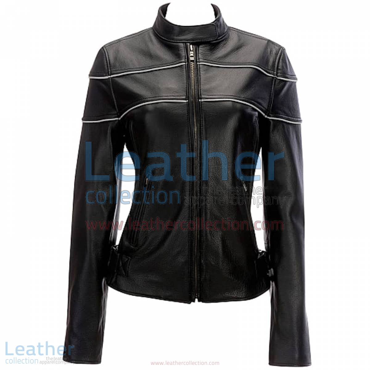 Leather Reflective Piping Jacket Black