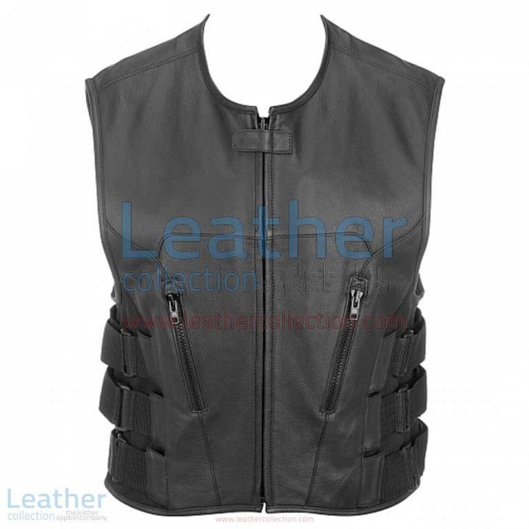 Leather Rider Vest with Velcro Side Straps | leather vest,rider vest