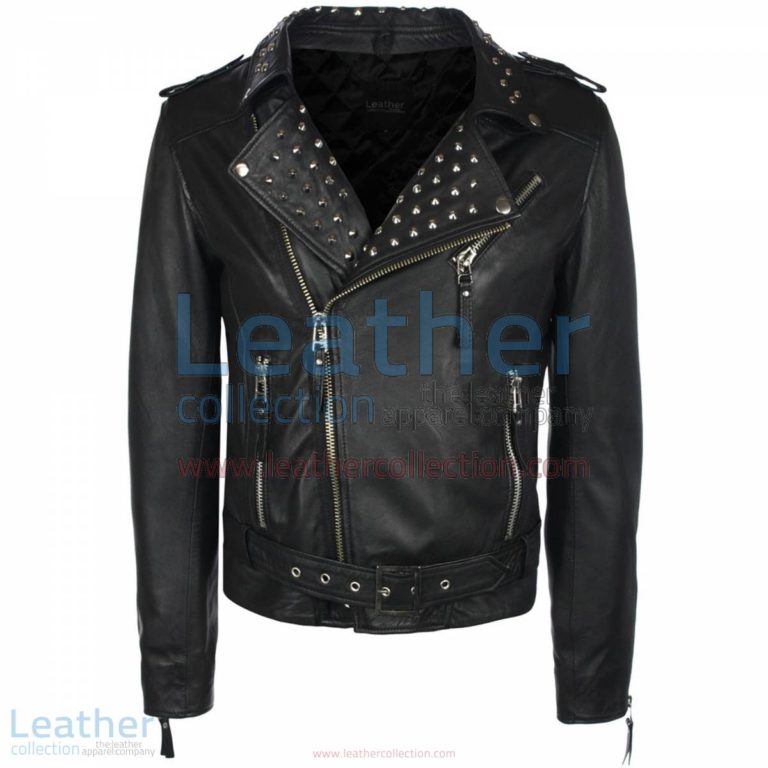 Mens Studded Collar Leather Jacket | mens studded jacket,studded leather jacket