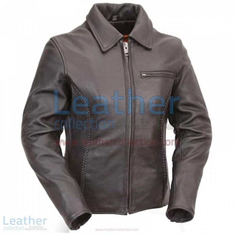 Premium Black Naked Leather Braided Cruiser Motorcycle Jacket | leather cruiser jacket,cruiser motorcycle jacket