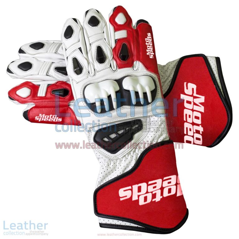 Red & White Leather Moto Gloves | moto gloves,leather moto gloves