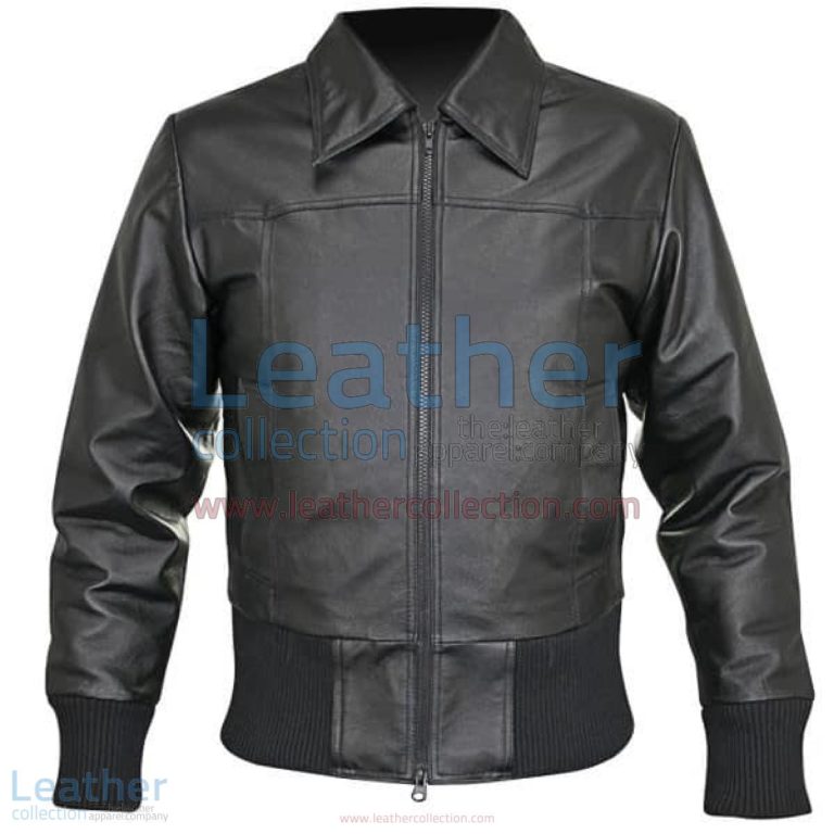 Rib Knit Waist Length Jacket of Leather | jacket of leather,waist length jacket