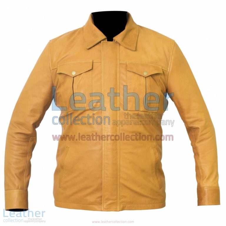 Shirt Style Camel Color Leather Jacket | camel color jacket,shirt style jacket