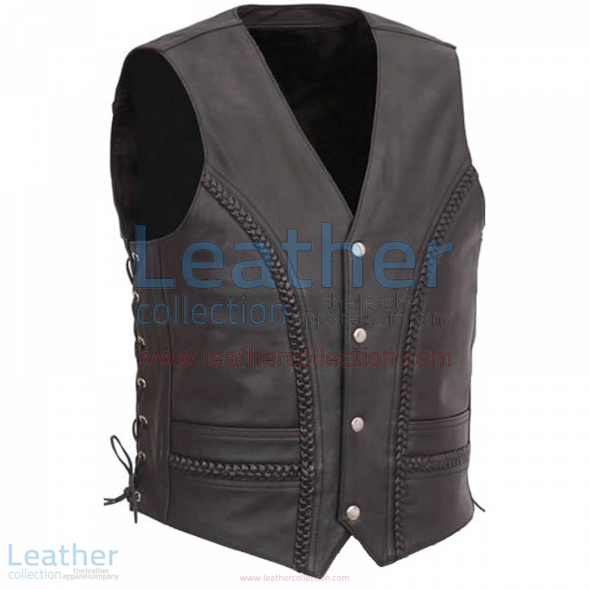 Side Lace & Braided Details Leather Vest | leather vest,side lace leather vest