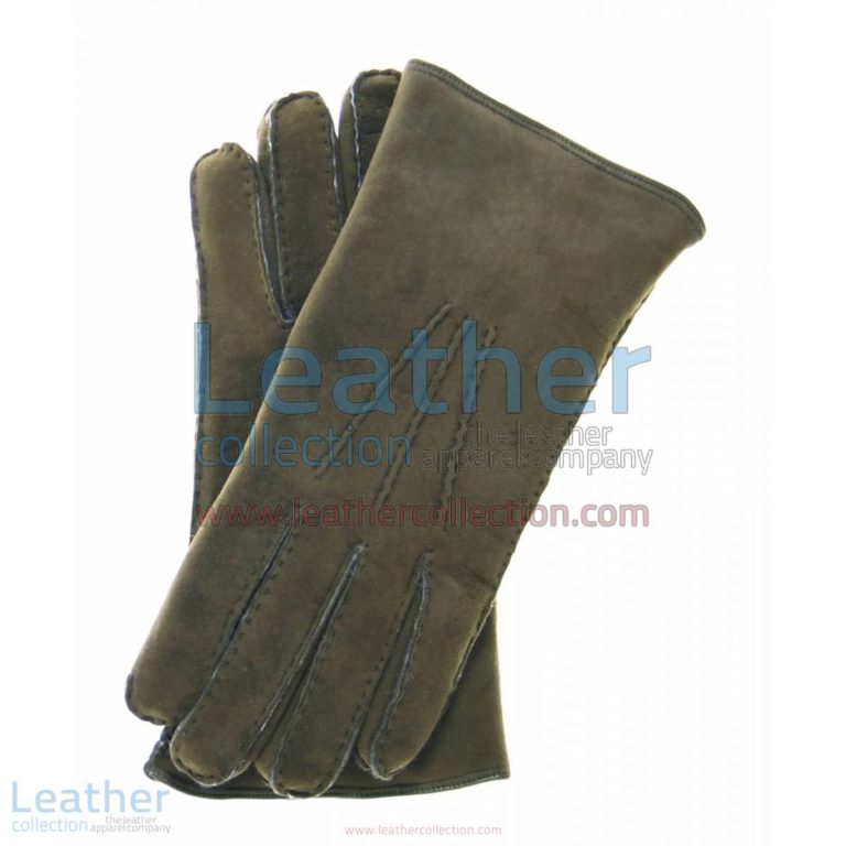 Sueded Lamb Shearling Olive Fashion Gloves | lamb shearling gloves,olive gloves