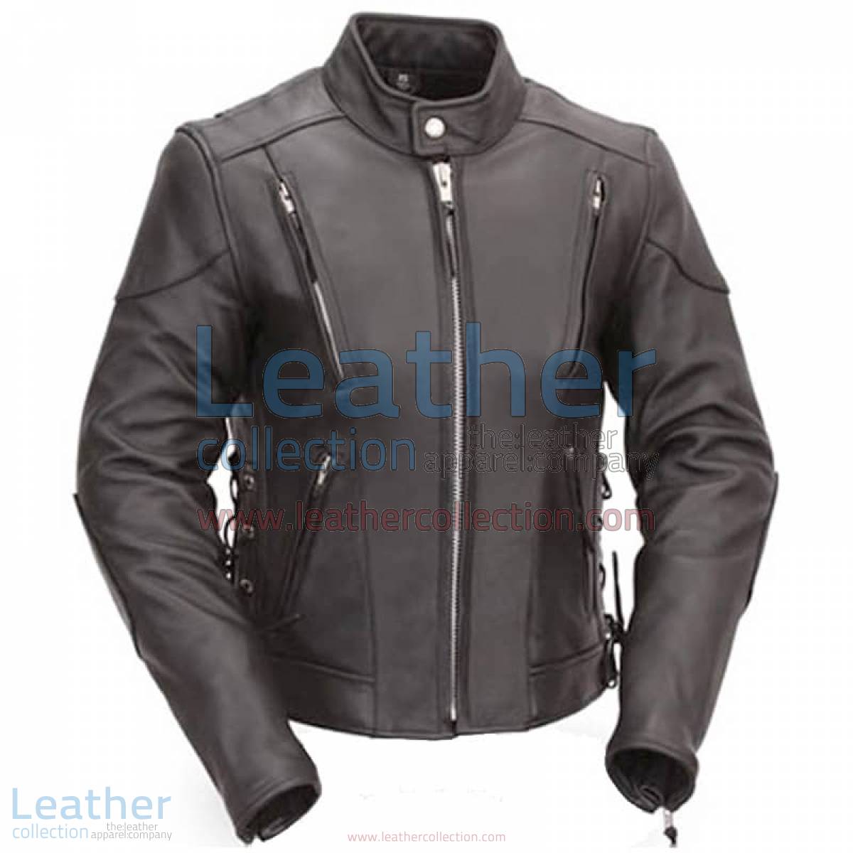 Vented Leather Scooter Style Jacket with Side Laces | vented jacket,vented leather jacket