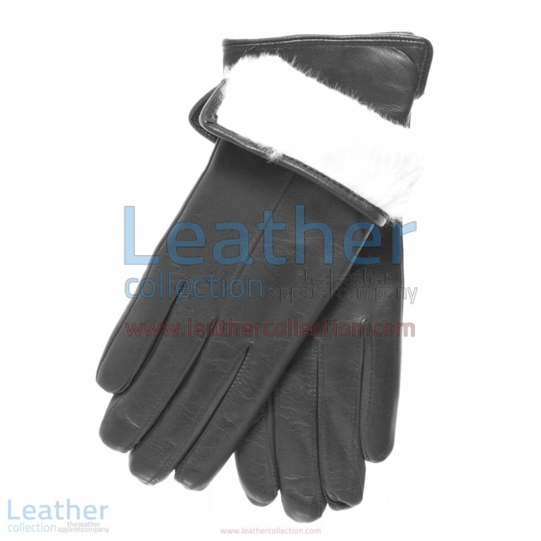 White Fur Lined Black Leather Gloves | black gloves,fur lined gloves