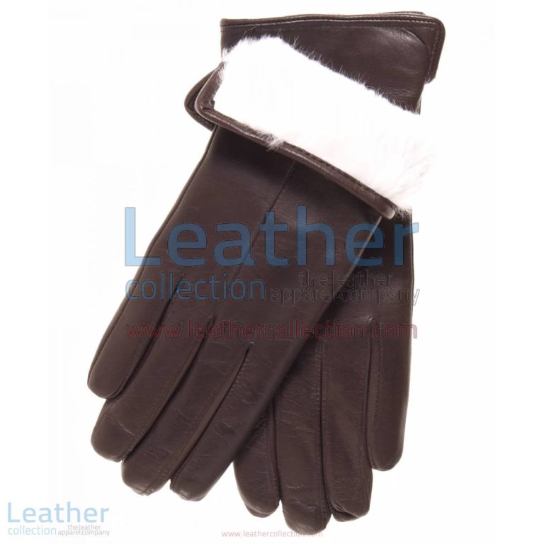 White Fur Lined Brown Leather Gloves | brown gloves,white fur lined gloves