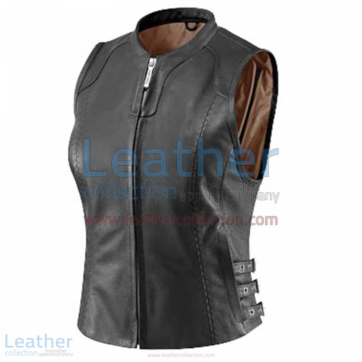 Women’s Black Classic Leather Vest | womens black vest,black leather vest