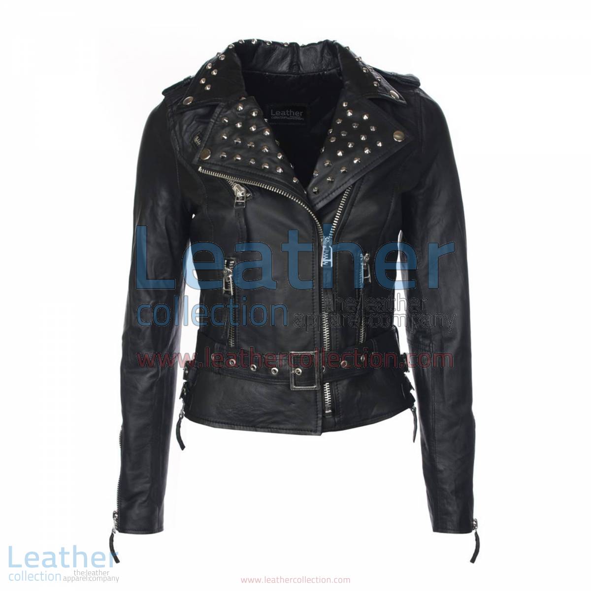 Womens Studded Collar Biker Leather Jacket | studded jacket,womens studded jacket