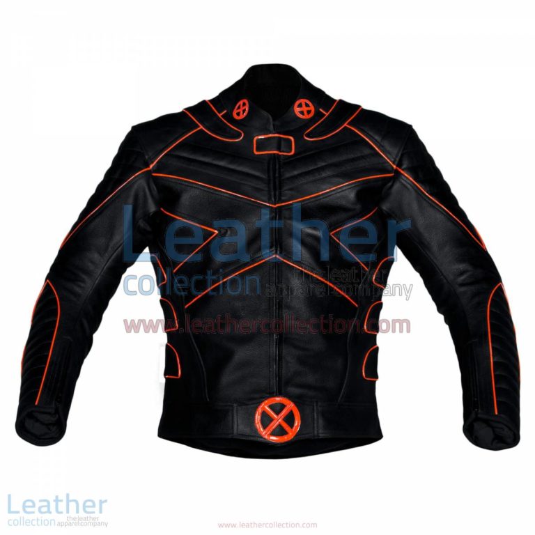X-Men Motorbike Leather Jacket with Orange Piping | motorcycle Jacket,X-Men jacket