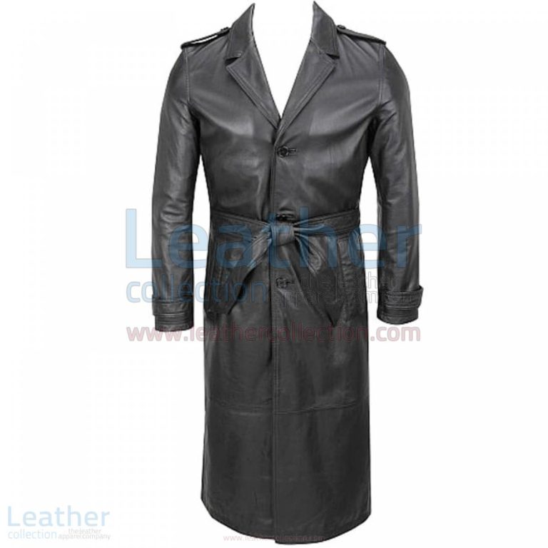 Belted Classic Long Leather Trench Coat –  Coat