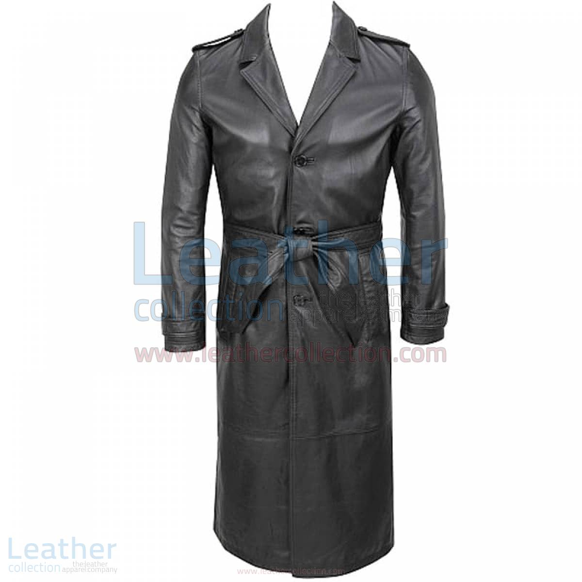 Classic Leather Long Mens Belted Trench Coat –  Coat