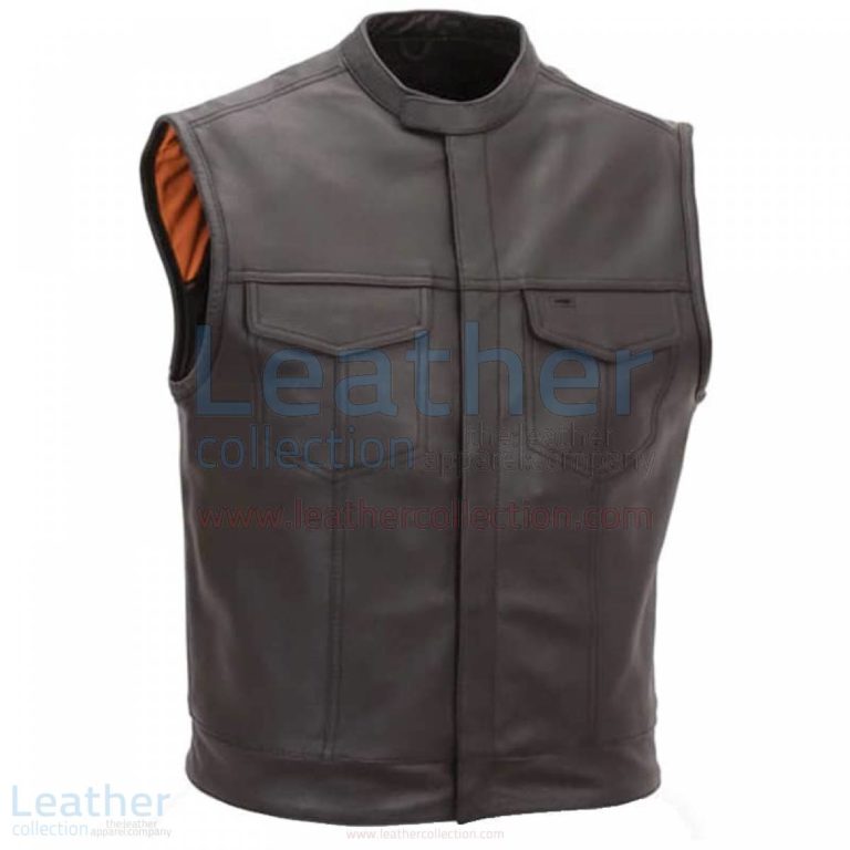 Brown Mens Motorcycle Vest with Scooter Collar –  Vest