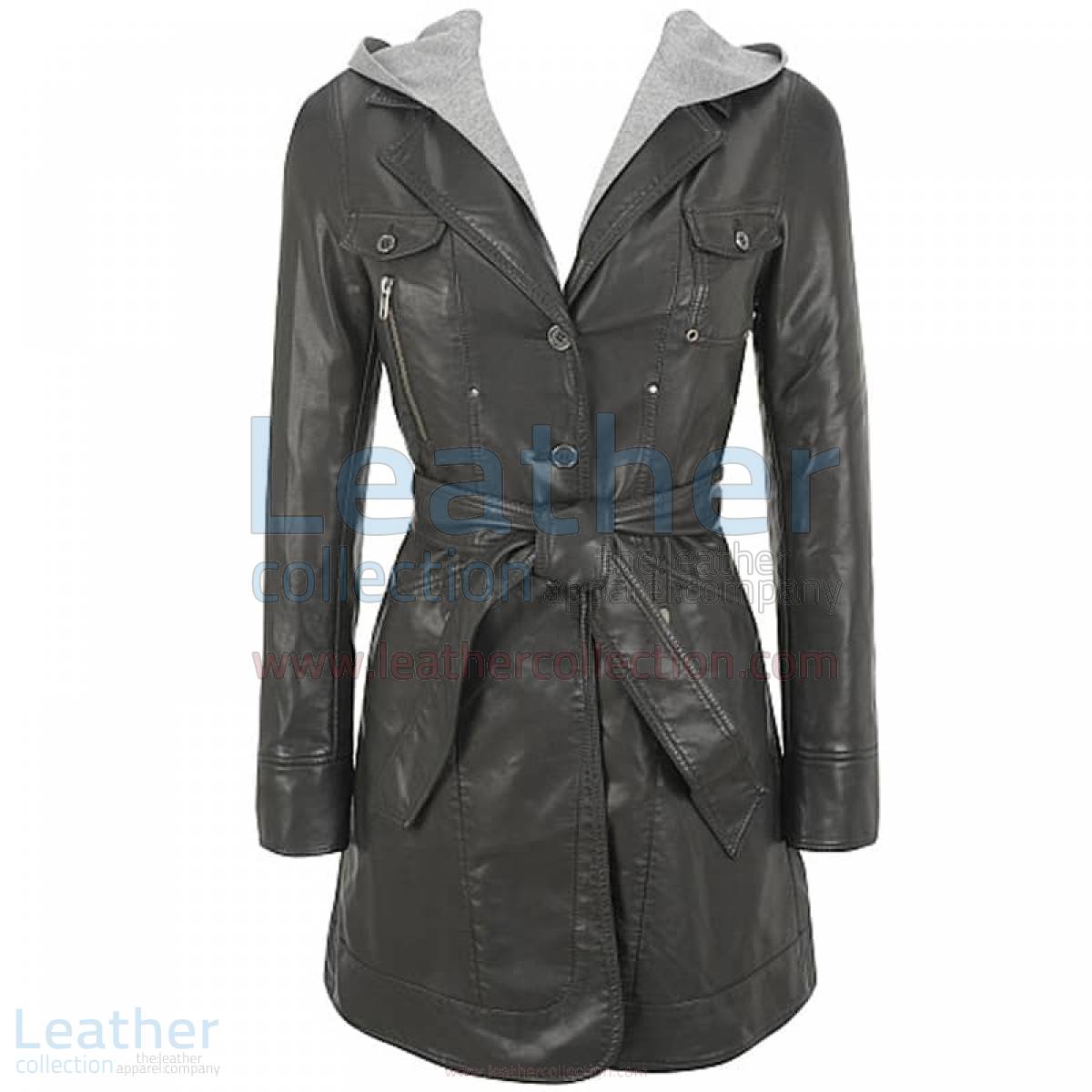 Hooded Leather 3/4 Length Coat Womens –  Coat