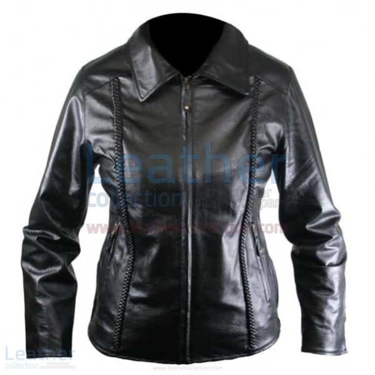 Ladies Front Braided Leather Jacket –  Jacket