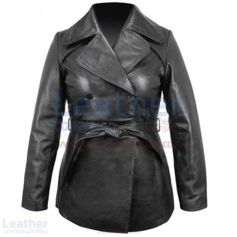 Ladies Leather Belted Pea Coat –  Coat